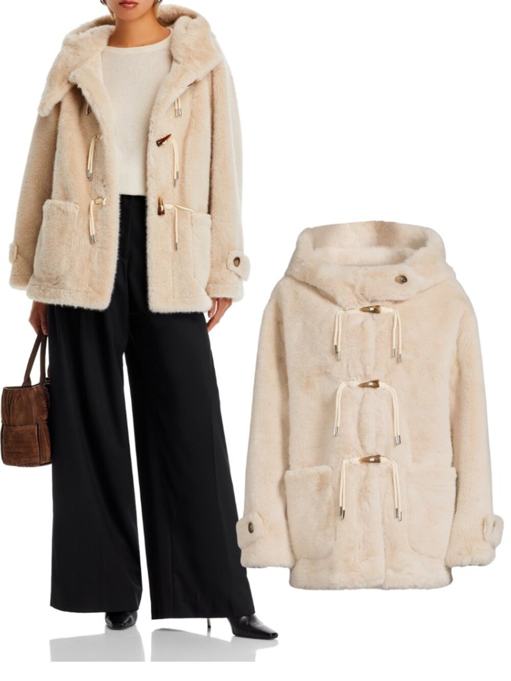 Kobi Halperin Rosa Faux Fur Hooded Toggle Coat Oat